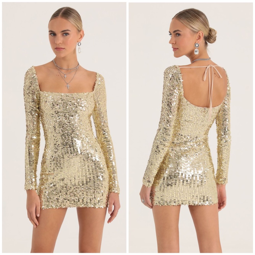 LUCY IN THE SKY Giulia Sequin Mesh Dress In Gold